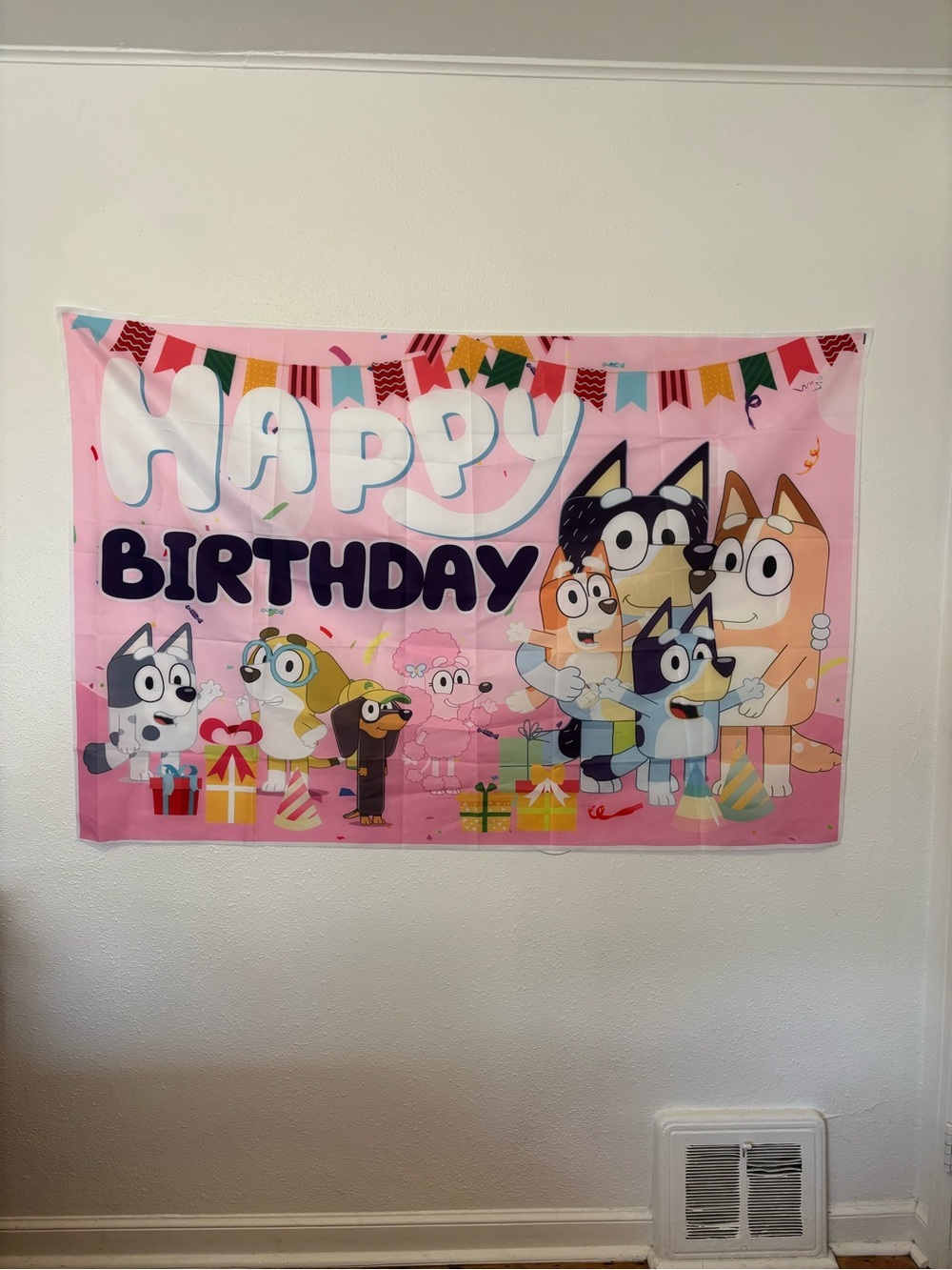 Pink "Happy Birthday" Bluey Party Backdrop